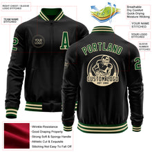 Load image into Gallery viewer, Custom Black Green-Cream Bomber Varsity Letterman Zipper Jacket
