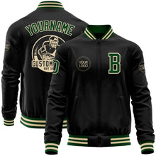 Load image into Gallery viewer, Custom Black Green-Cream Bomber Varsity Letterman Zipper Jacket
