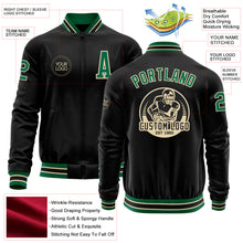 Load image into Gallery viewer, Custom Black Kelly Green-Cream Bomber Varsity Letterman Zipper Jacket
