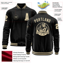 Load image into Gallery viewer, Custom Black Cream Bomber Varsity Letterman Zipper Jacket
