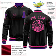 Load image into Gallery viewer, Custom Black Purple-Pink Bomber Varsity Letterman Zipper Jacket
