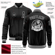 Load image into Gallery viewer, Custom Black White Bomber Varsity Letterman Zipper Jacket
