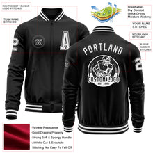 Load image into Gallery viewer, Custom Black White Bomber Varsity Letterman Zipper Jacket
