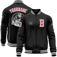 Load image into Gallery viewer, Custom Black Medium Pink-White Bomber Varsity Letterman Zipper Jacket
