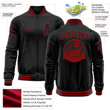 Load image into Gallery viewer, Custom Black Red Bomber Varsity Letterman Zipper Jacket
