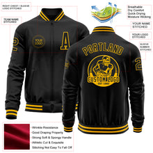 Load image into Gallery viewer, Custom Black Gold Bomber Varsity Letterman Zipper Jacket
