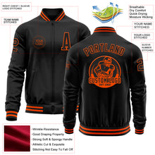 Load image into Gallery viewer, Custom Black Orange Bomber Varsity Letterman Zipper Jacket
