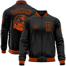 Load image into Gallery viewer, Custom Black Orange Bomber Varsity Letterman Zipper Jacket
