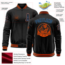 Load image into Gallery viewer, Custom Black Powder Blue-Orange Bomber Varsity Letterman Zipper Jacket
