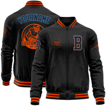 Load image into Gallery viewer, Custom Black Powder Blue-Orange Bomber Varsity Letterman Zipper Jacket
