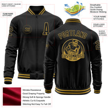 Load image into Gallery viewer, Custom Black Old Gold Bomber Varsity Letterman Zipper Jacket

