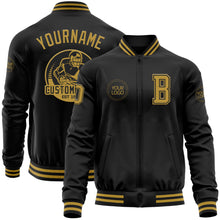 Load image into Gallery viewer, Custom Black Old Gold Bomber Varsity Letterman Zipper Jacket
