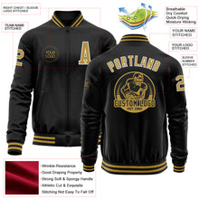 Load image into Gallery viewer, Custom Black Old Gold-White Bomber Varsity Letterman Zipper Jacket

