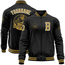 Load image into Gallery viewer, Custom Black Old Gold-White Bomber Varsity Letterman Zipper Jacket
