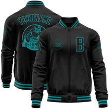 Load image into Gallery viewer, Custom Black Teal Bomber Varsity Letterman Zipper Jacket
