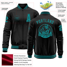 Load image into Gallery viewer, Custom Black Teal Bomber Varsity Letterman Zipper Jacket
