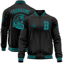 Load image into Gallery viewer, Custom Black Teal Bomber Varsity Letterman Zipper Jacket
