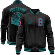 Load image into Gallery viewer, Custom Black Teal-Pink Bomber Varsity Letterman Zipper Jacket
