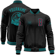 Load image into Gallery viewer, Custom Black Crimson-Teal Bomber Varsity Letterman Zipper Jacket
