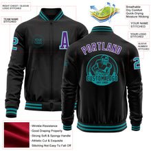 Load image into Gallery viewer, Custom Black Teal-Purple Bomber Varsity Letterman Zipper Jacket
