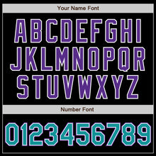 Load image into Gallery viewer, Custom Black Teal-Purple Bomber Varsity Letterman Zipper Jacket

