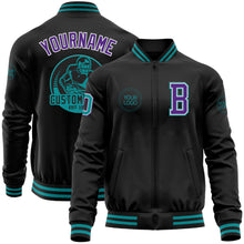 Load image into Gallery viewer, Custom Black Teal-Purple Bomber Varsity Letterman Zipper Jacket
