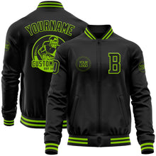Load image into Gallery viewer, Custom Black Neon Green Bomber Varsity Letterman Zipper Jacket
