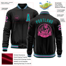 Load image into Gallery viewer, Custom Black Aqua-Pink Bomber Varsity Letterman Zipper Jacket
