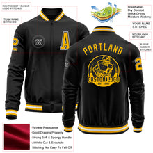 Load image into Gallery viewer, Custom Black Gold-White Bomber Varsity Letterman Zipper Jacket
