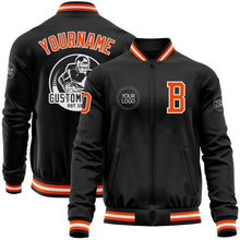 Load image into Gallery viewer, Custom Black Orange-White Bomber Varsity Letterman Zipper Jacket
