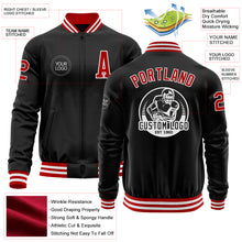 Load image into Gallery viewer, Custom Black Red-White Bomber Varsity Letterman Zipper Jacket
