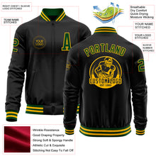 Load image into Gallery viewer, Custom Black Gold-Green Bomber Varsity Letterman Zipper Jacket
