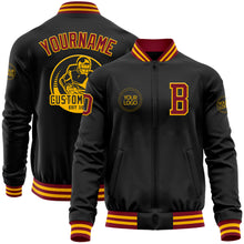 Load image into Gallery viewer, Custom Black Crimson-Gold Bomber Varsity Letterman Zipper Jacket
