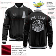 Load image into Gallery viewer, Custom Black Gray-White Bomber Varsity Letterman Zipper Jacket
