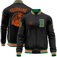Load image into Gallery viewer, Custom Black Kelly Green-Orange Bomber Varsity Letterman Zipper Jacket
