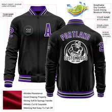 Load image into Gallery viewer, Custom Black Purple-White Bomber Varsity Letterman Zipper Jacket
