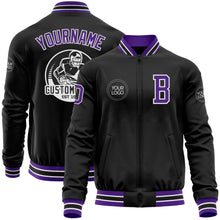 Load image into Gallery viewer, Custom Black Purple-White Bomber Varsity Letterman Zipper Jacket
