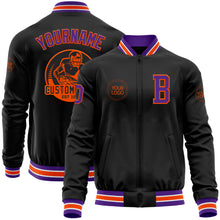 Load image into Gallery viewer, Custom Black Purple-Orange Bomber Varsity Letterman Zipper Jacket

