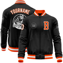 Load image into Gallery viewer, Custom Black Orange-White Bomber Varsity Letterman Zipper Jacket
