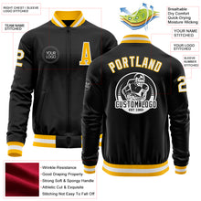 Load image into Gallery viewer, Custom Black Gold-White Bomber Varsity Letterman Zipper Jacket
