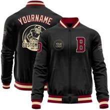 Load image into Gallery viewer, Custom Black Maroon-Cream Bomber Varsity Letterman Zipper Jacket
