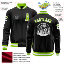 Load image into Gallery viewer, Custom Black Neon Green-White Bomber Varsity Letterman Zipper Jacket
