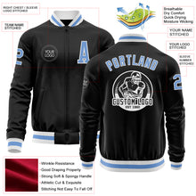Load image into Gallery viewer, Custom Black Light Blue-White Bomber Varsity Letterman Zipper Jacket
