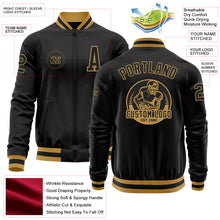 Load image into Gallery viewer, Custom Black Old Gold Bomber Varsity Letterman Zipper Jacket
