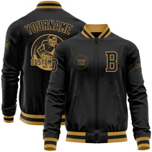 Load image into Gallery viewer, Custom Black Old Gold Bomber Varsity Letterman Zipper Jacket
