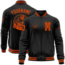 Load image into Gallery viewer, Custom Black Orange Bomber Varsity Letterman Zipper Jacket
