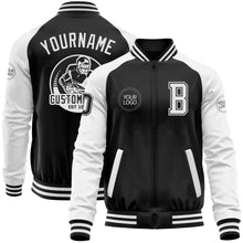 Load image into Gallery viewer, Custom Black White Bomber Varsity Letterman Two Tone Zipper Jacket
