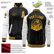 Load image into Gallery viewer, Custom Black Gold-White Bomber Varsity Letterman Two Tone Zipper Jacket
