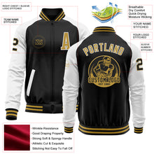 Load image into Gallery viewer, Custom Black Old Gold-White Bomber Varsity Letterman Two Tone Zipper Jacket
