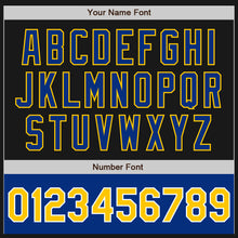 Load image into Gallery viewer, Custom Black Yellow-Royal Bomber Varsity Letterman Two Tone Zipper Jacket
